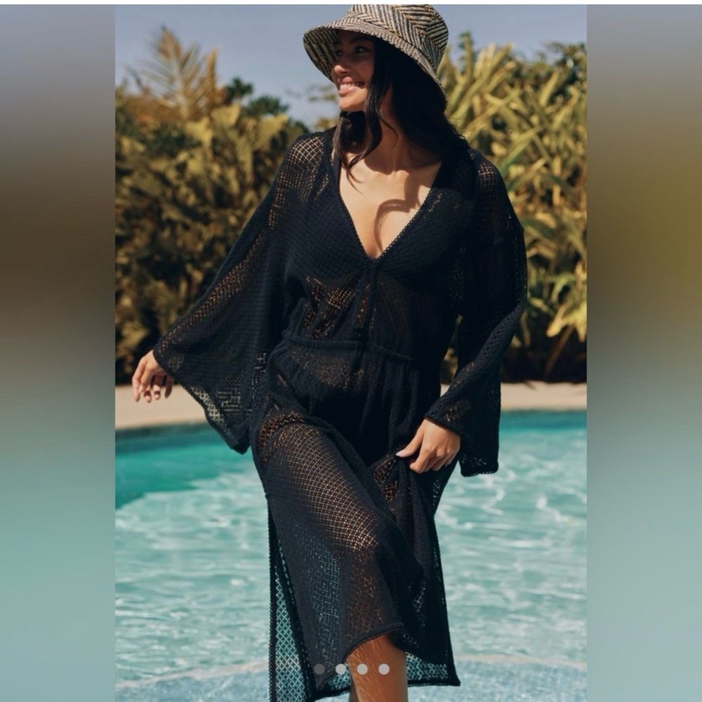 Anthropologie Black Mesh Swim Cover-Up